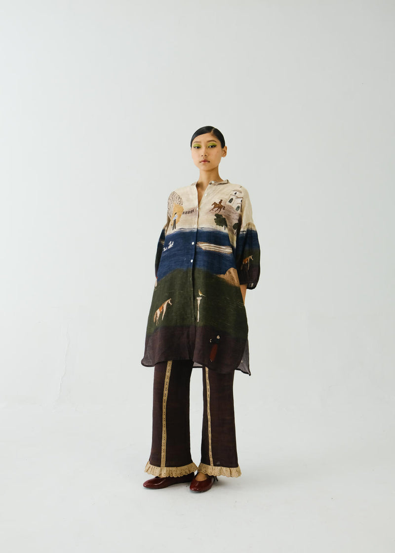 Oracle Set-Village Print + Ruffled Pant linen by CORD for women in Singapore