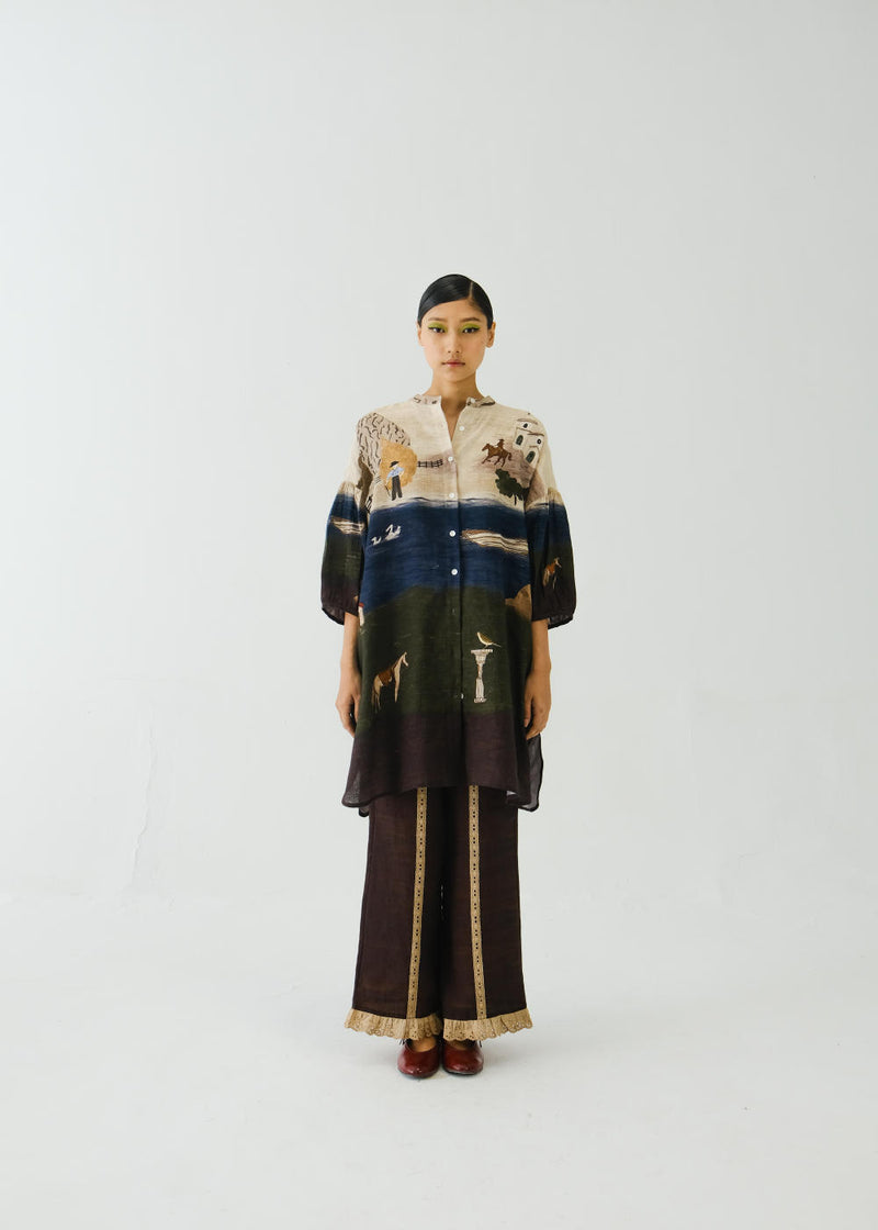 Oracle Set-Village Print + Ruffled Pant linen by CORD for women in Singapore