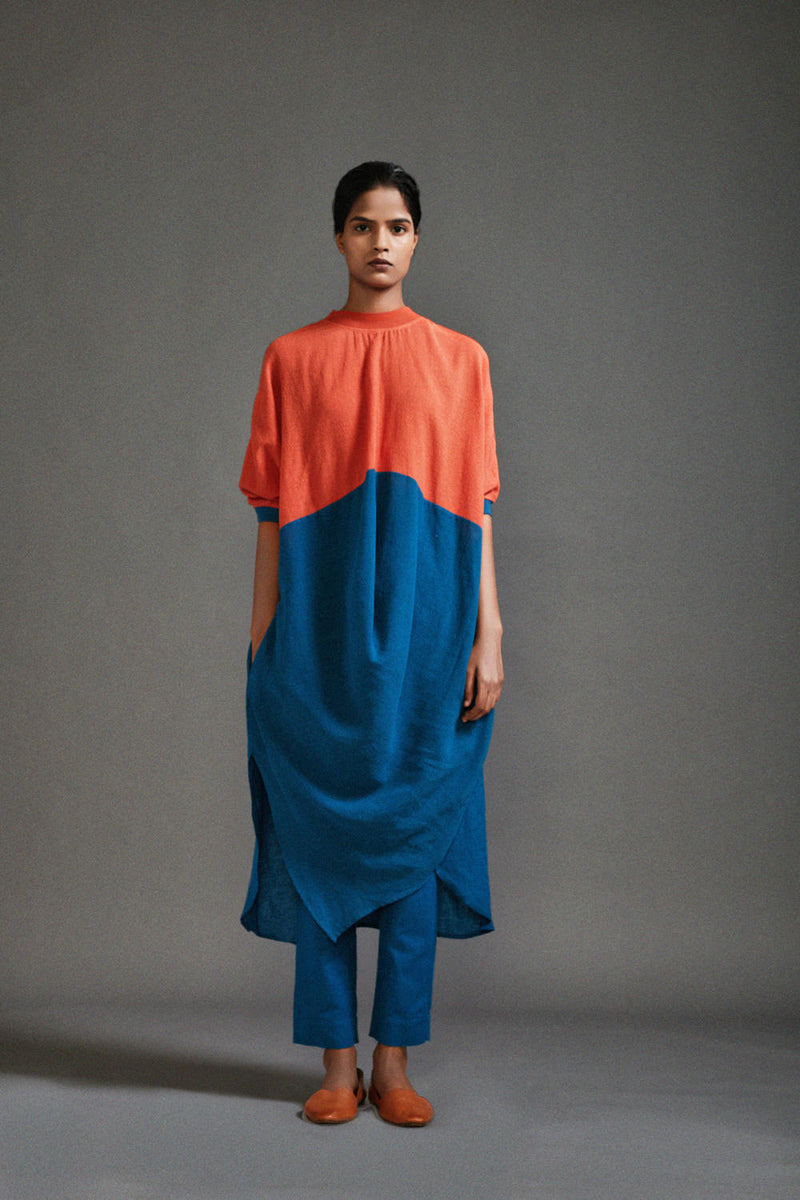 Rust & Blue CB Cowl Tunic cotton by Mati in blue color for women in Singapore