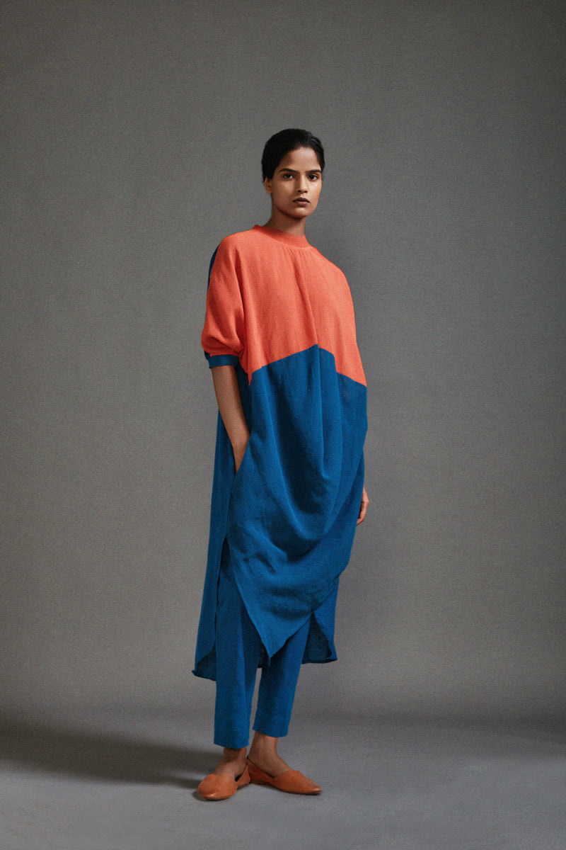 Rust & Blue CB Cowl Tunic cotton by Mati in blue color for women in Singapore
