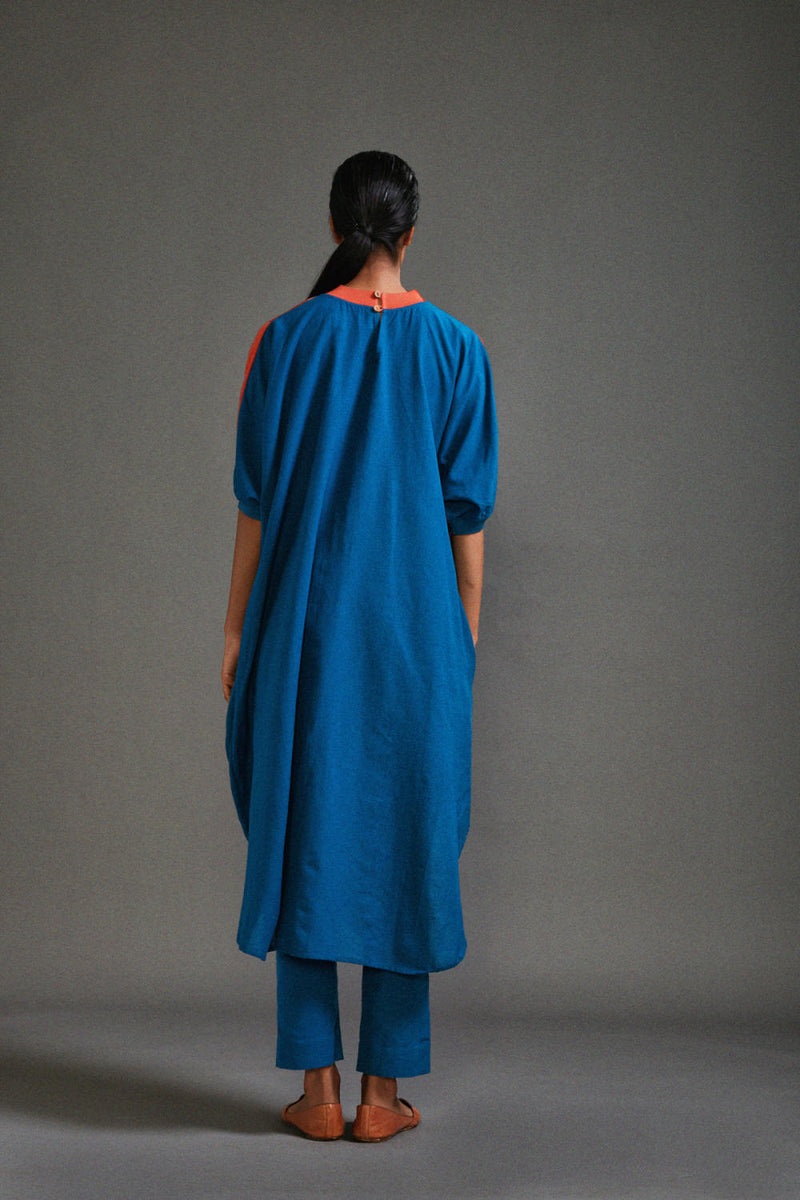Rust & Blue CB Cowl Tunic Set cotton by Mati in blue color for women in Singapore