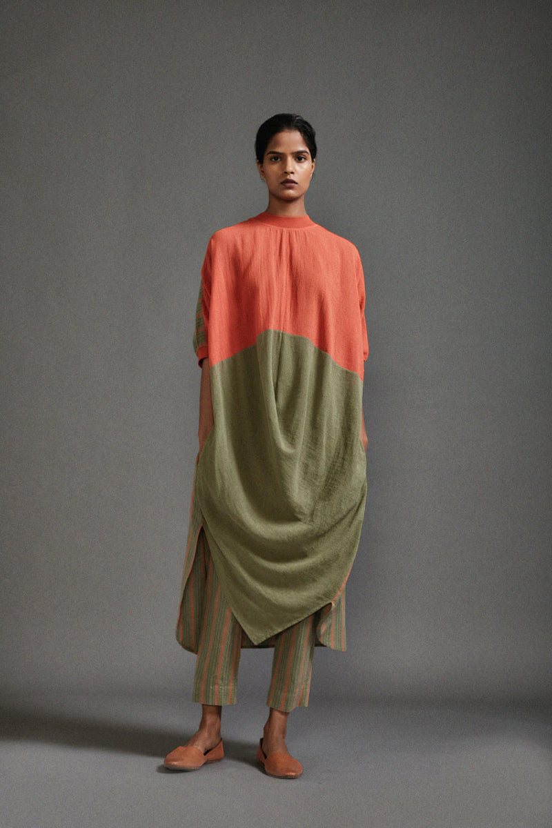 Rust & Green CB Cowl Tunic cotton by Mati in green color for women in Singapore