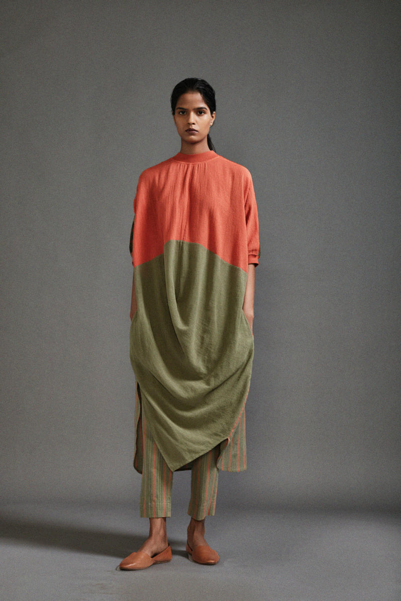 Rust & Green CB Cowl Tunic Set cotton by Mati in green color for women in Singapore