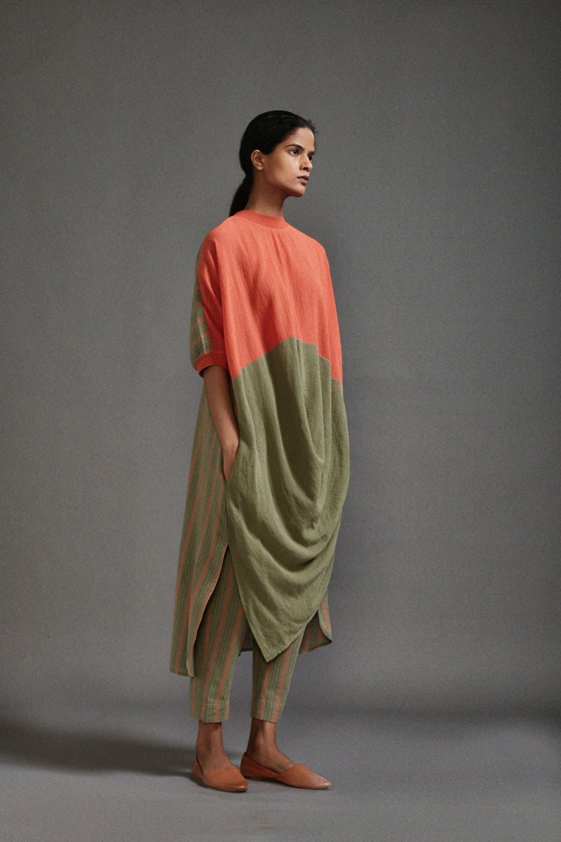 Rust & Green CB Cowl Tunic Set cotton by Mati in green color for women in Singapore
