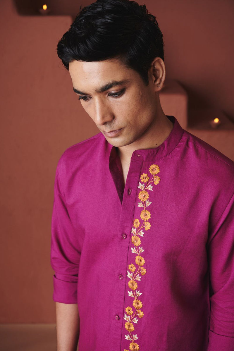 Orchid Co Linen Men's Band Collar Shirt – Slim Fit