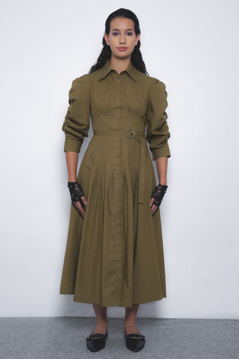 Oribu Dress - Olive cotton Buy Oribu Dress - Olive from C&W | Dresses for Women by Leh Studios in olive color for women in Singapore