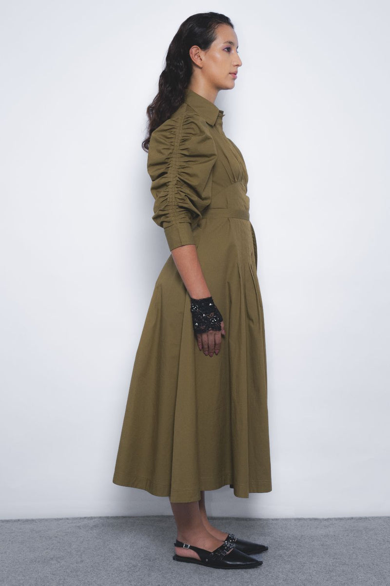 Oribu Dress - Olive cotton Buy Oribu Dress - Olive from C&W | Dresses for Women by Leh Studios in olive color for women in Singapore