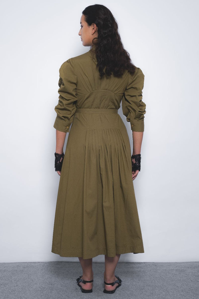 Oribu Dress - Olive cotton Buy Oribu Dress - Olive from C&W | Dresses for Women by Leh Studios in olive color for women in Singapore