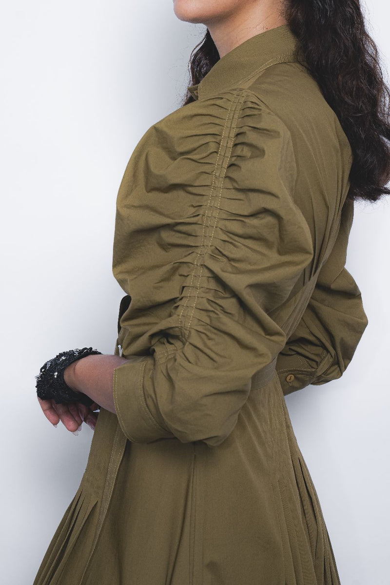 Oribu Dress - Olive cotton Buy Oribu Dress - Olive from C&W | Dresses for Women by Leh Studios in olive color for women in Singapore