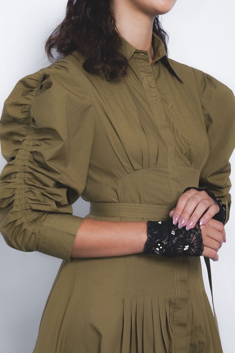 Oribu Dress - Olive cotton Buy Oribu Dress - Olive from C&W | Dresses for Women by Leh Studios in olive color for women in Singapore