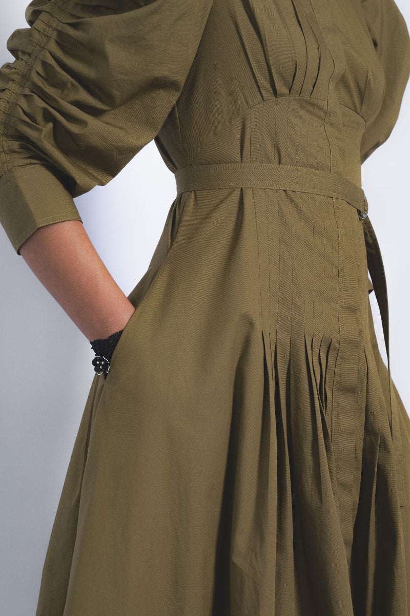 Oribu Dress - Olive cotton Buy Oribu Dress - Olive from C&W | Dresses for Women by Leh Studios in olive color for women in Singapore