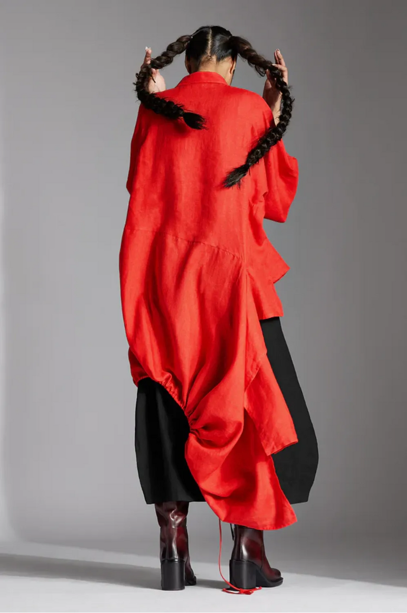 Orien Shirt in Linen-Red linen by Chola in red color for women in Singapore