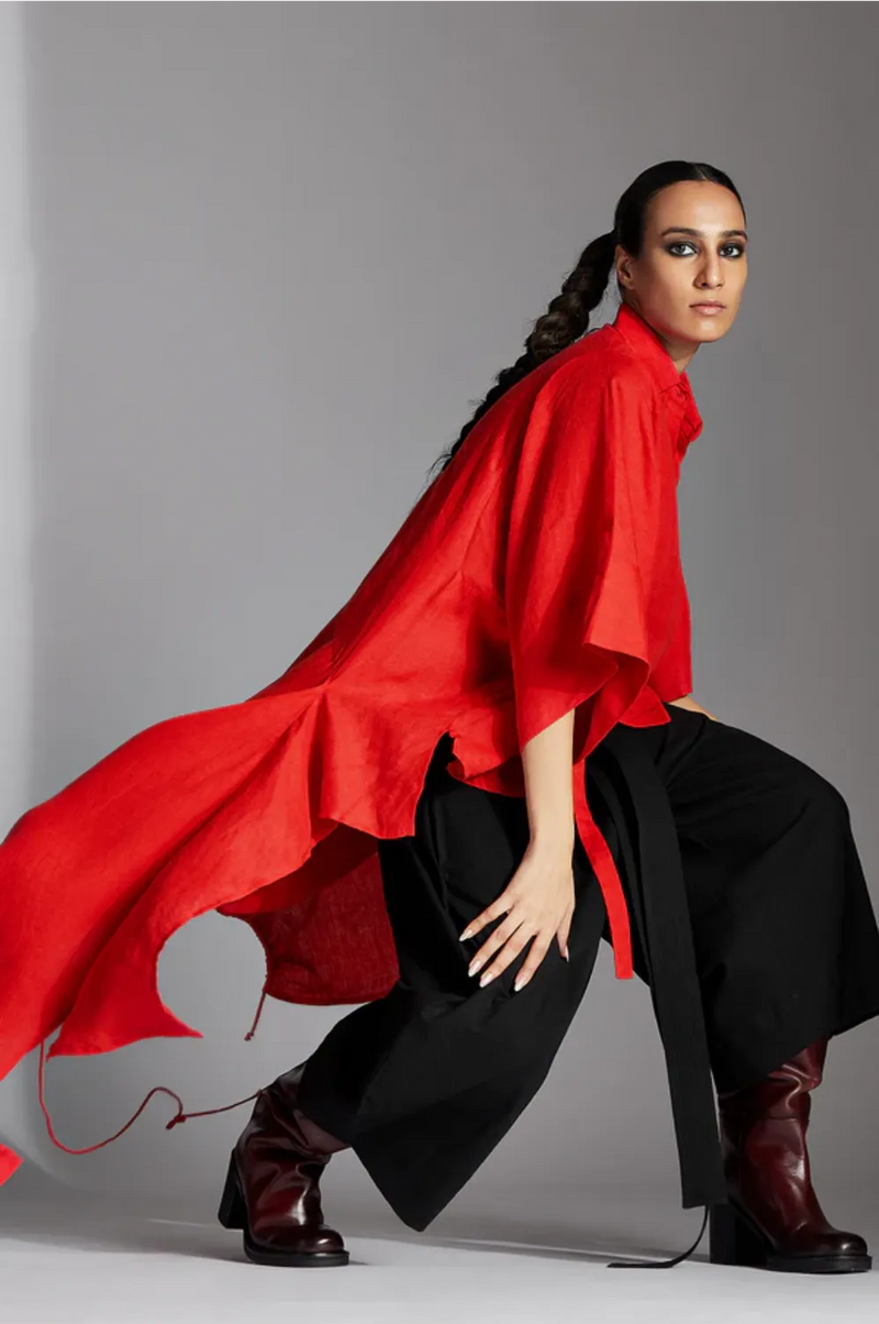 Orien Shirt in Linen-Red linen by Chola in red color for women in Singapore