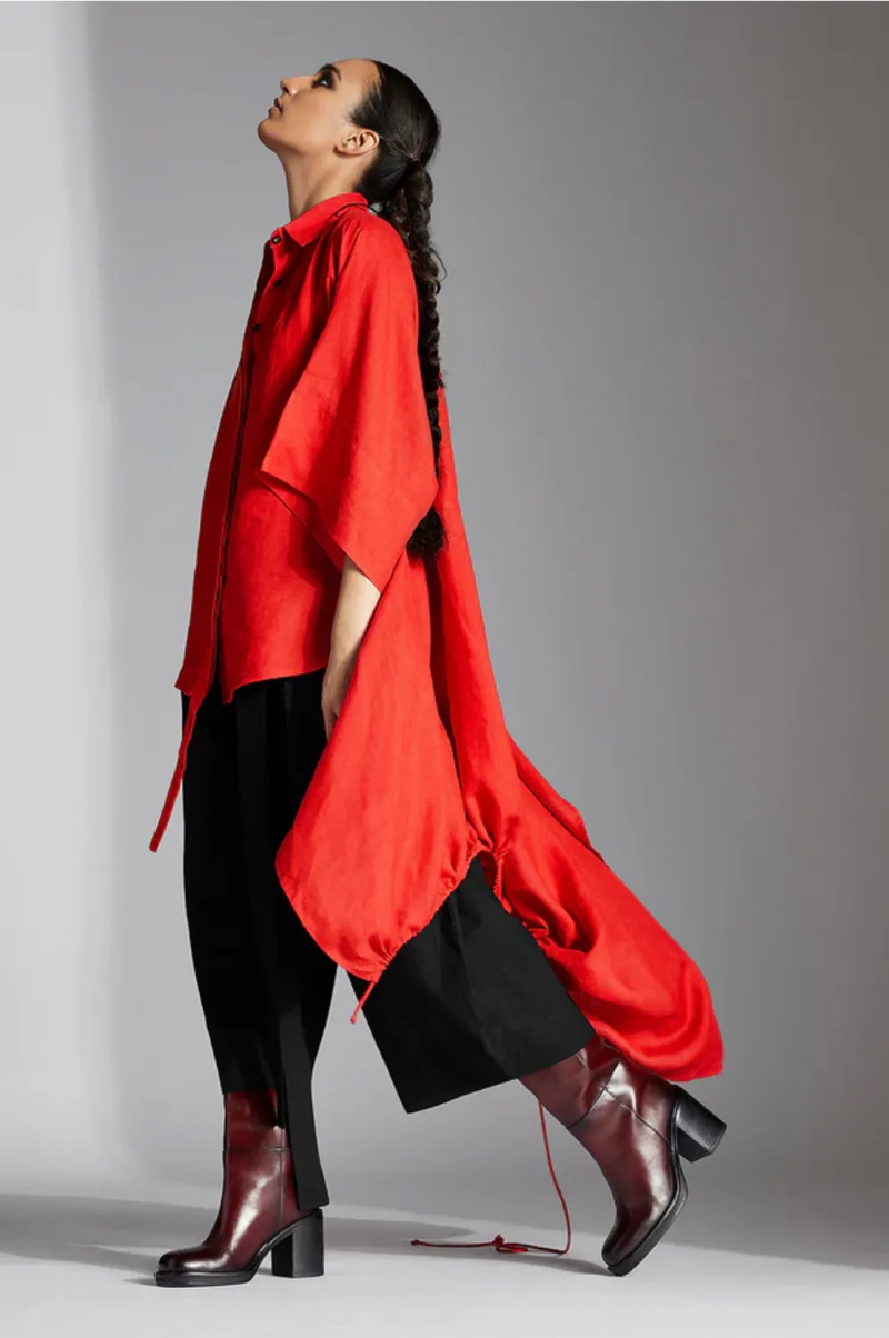 Orien Shirt in Linen-Red linen by Chola in red color for women in Singapore