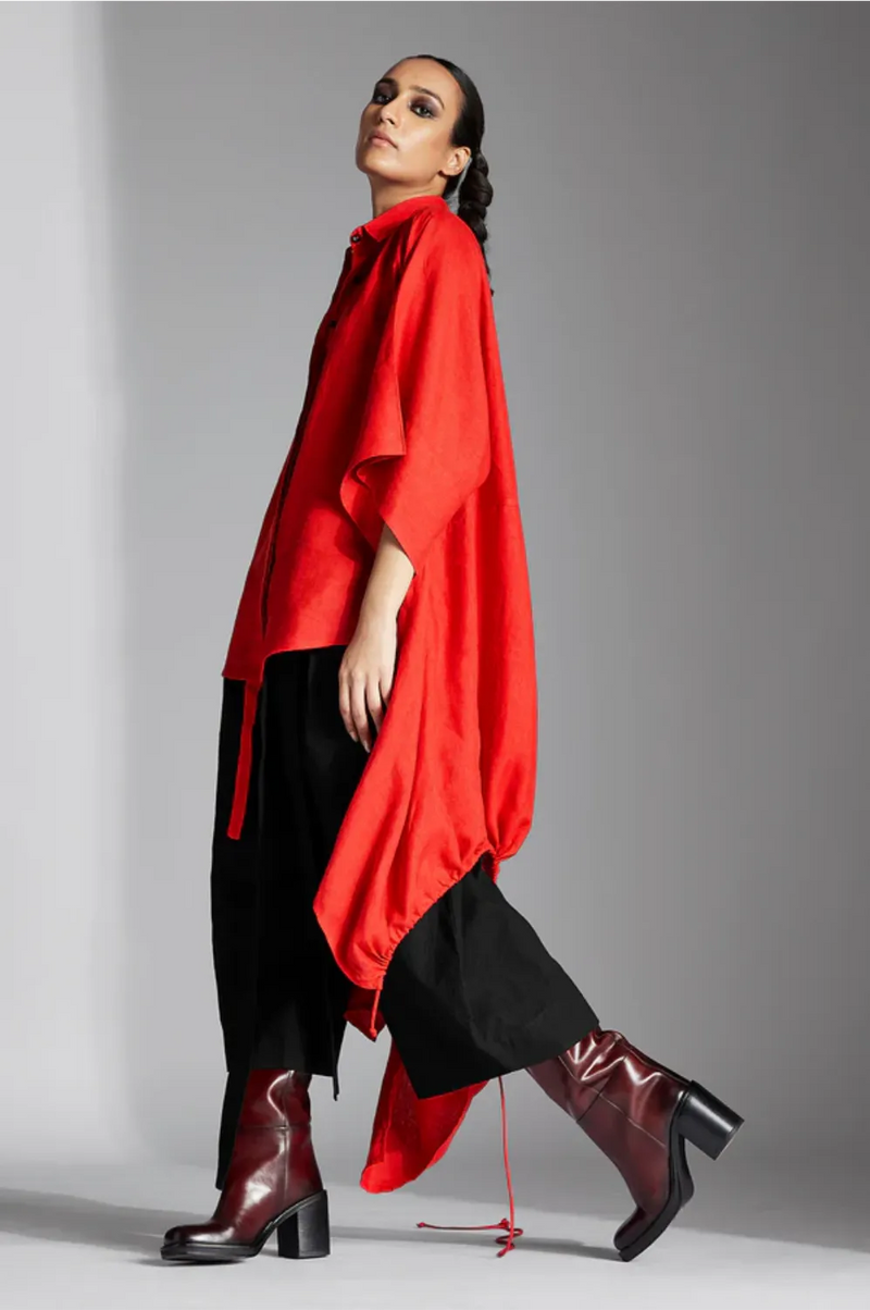 Orien Shirt in Linen-Red linen by Chola in red color for women in Singapore