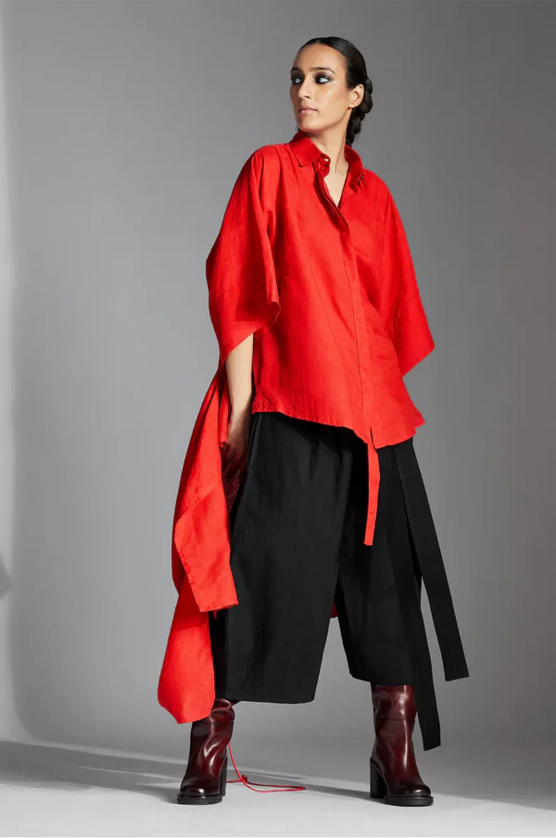 Orien Shirt in Linen-Red linen by Chola in red color for women in Singapore