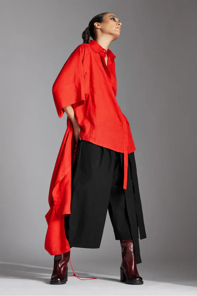 Orien Shirt in Linen-Red linen by Chola in red color for women in Singapore