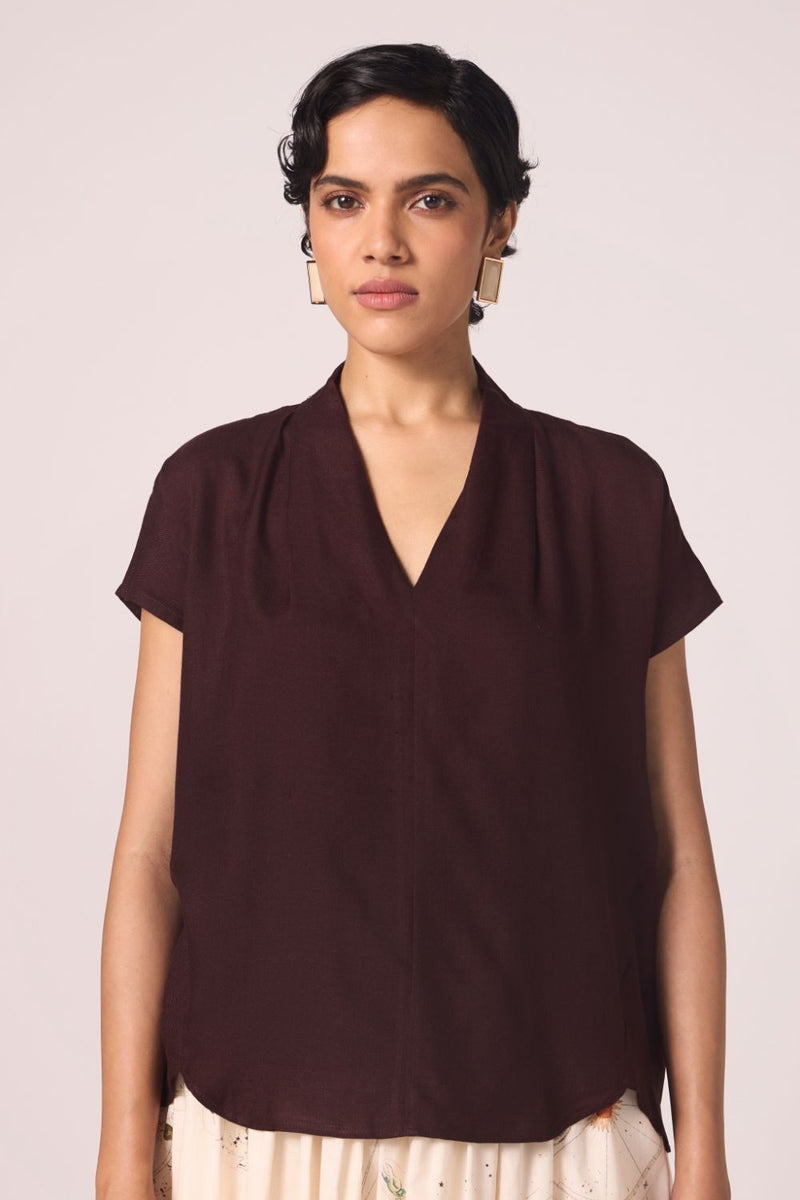 Orion Wine Silk Top silk by The Summer House for women in Singapore