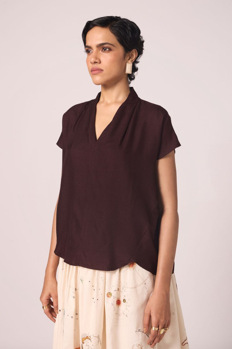 Orion Wine Silk Top silk by The Summer House for women in Singapore