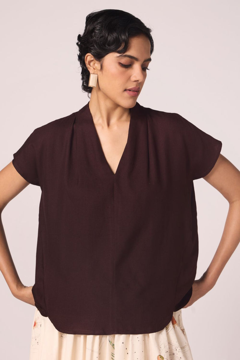 Orion Wine Silk Top silk by The Summer House for women in Singapore