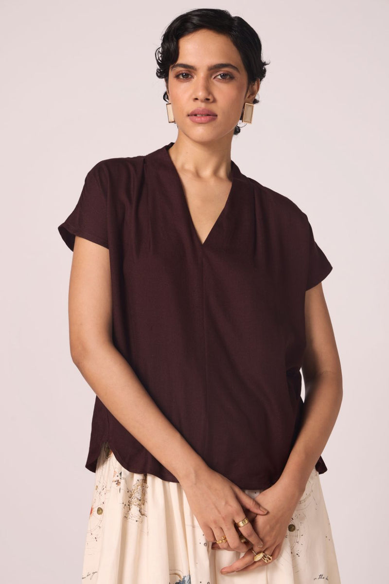 Orion Wine Silk Top silk by The Summer House for women in Singapore