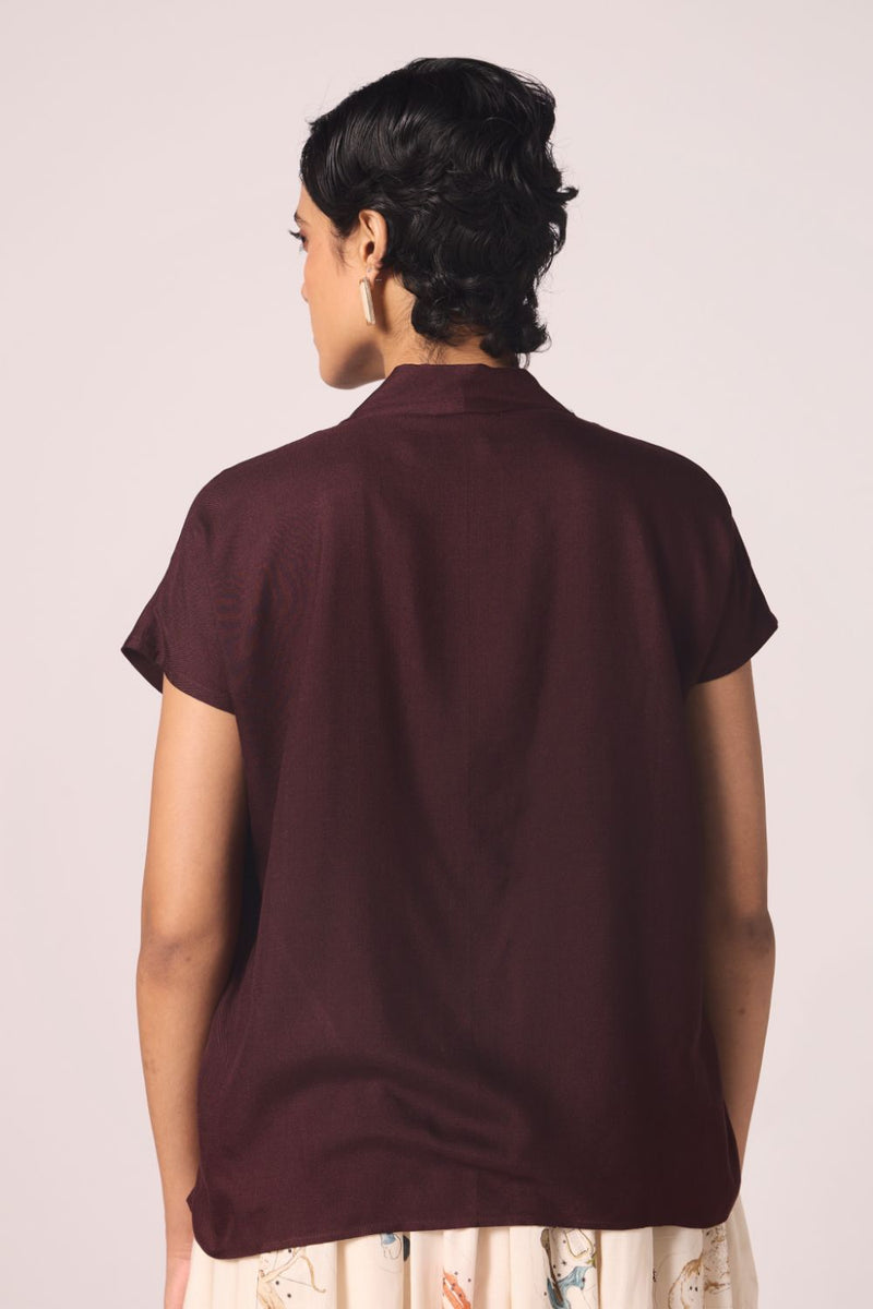 Orion Wine Silk Top silk by The Summer House for women in Singapore