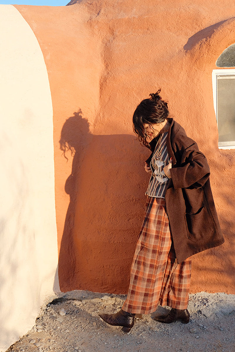 Oxford Skirt-Autumn Plaid handwoven cotton skirt by World of Crow in terracotta,rust brown,beige,and chocolate for women in Singapore