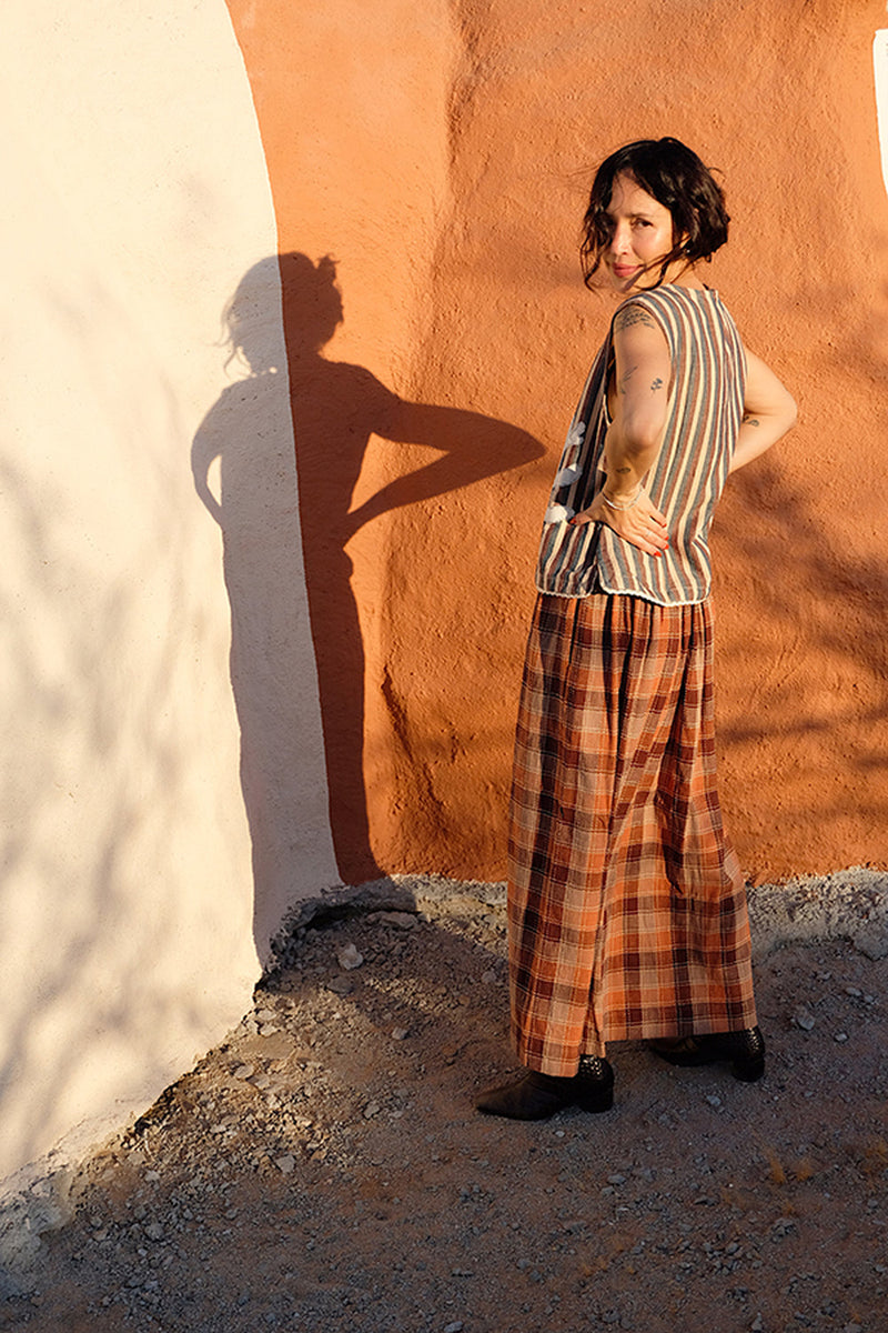 Oxford Skirt-Autumn Plaid handwoven cotton skirt by World of Crow in terracotta,rust brown,beige,and chocolate for women in Singapore