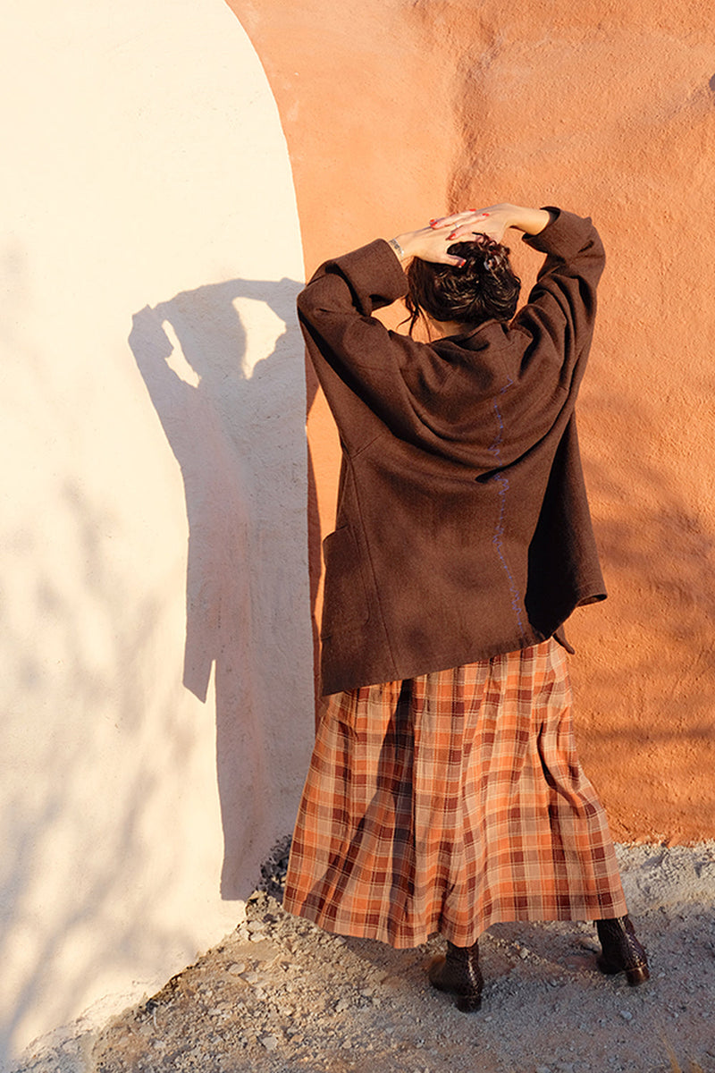 Oxford Skirt-Autumn Plaid handwoven cotton skirt by World of Crow in terracotta,rust brown,beige,and chocolate for women in Singapore