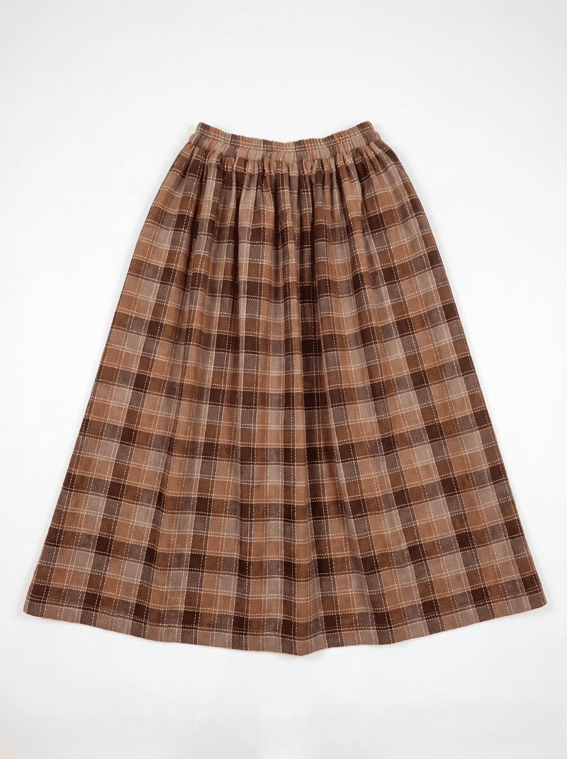 Oxford Skirt-Autumn Plaid handwoven cotton skirt by World of Crow in terracotta,rust brown,beige,and chocolate for women in Singapore
