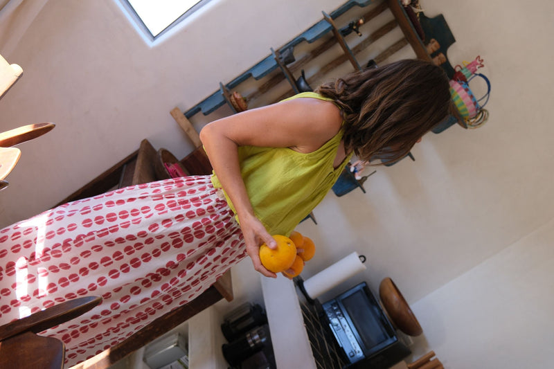 Oxford Skirt — Crimson hand block printed cotton skirt by World of Crow in off white for women in Singapore