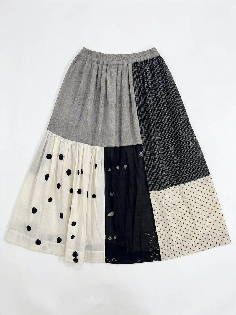 Oxford Skirt-Black Polkas handwoven cotton skirt by World of Crow in multi-color for women in Singapore