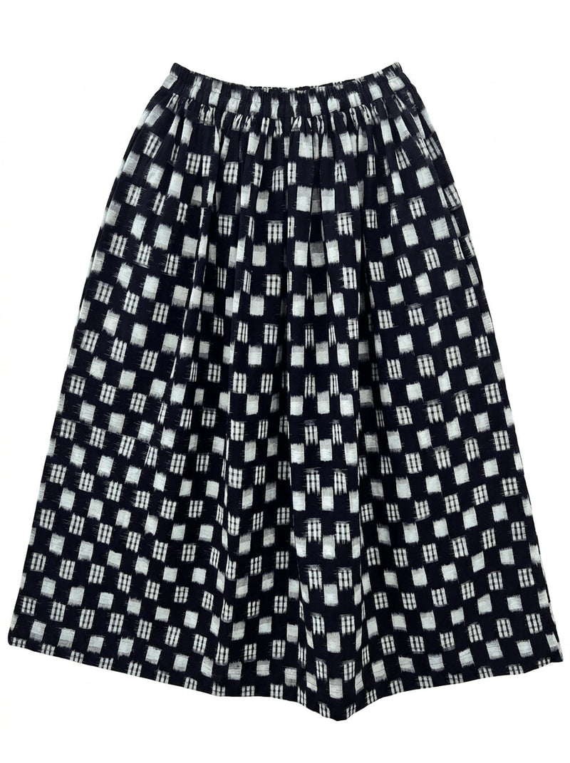 Oxford Skirt-Black & White Ikat handwoven cotton skirt by World of Crow in navy,white for women in Singapore