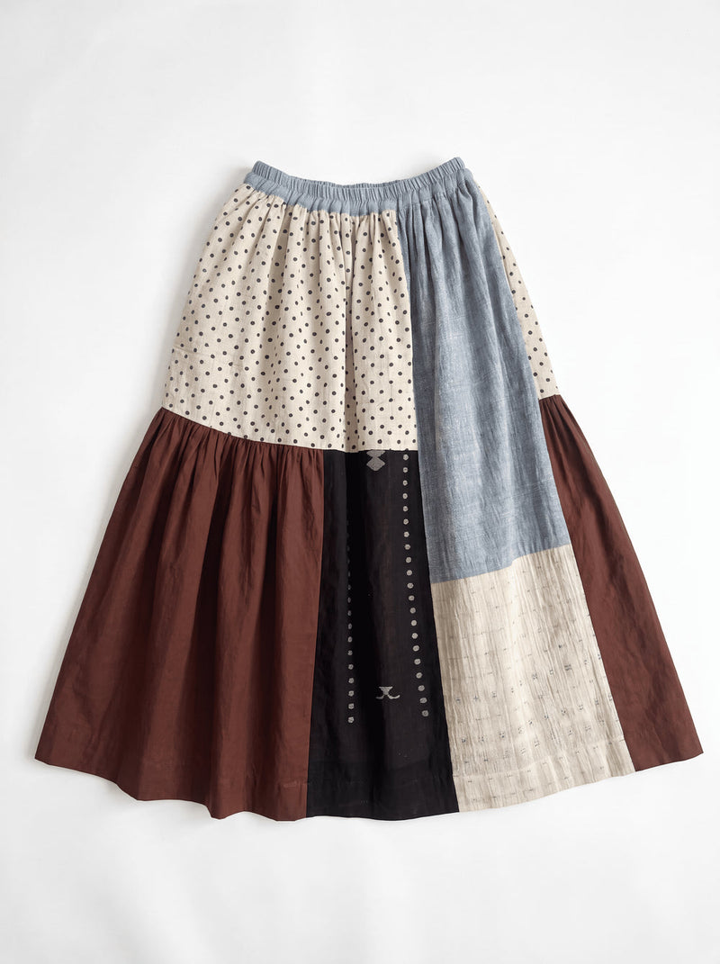 Oxford Skirt-Earthy Block handwoven cotton skirt by World of Crow in multi-color for women in Singapore