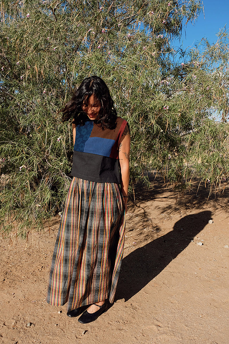 Oxford Skirt-Retro Checkered handwoven cotton skirt by World of Crow in multi-color for women in Singapore