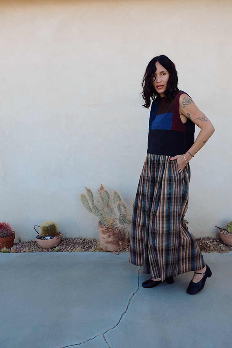 Oxford Skirt-Retro Checkered handwoven cotton skirt by World of Crow in multi-color for women in Singapore