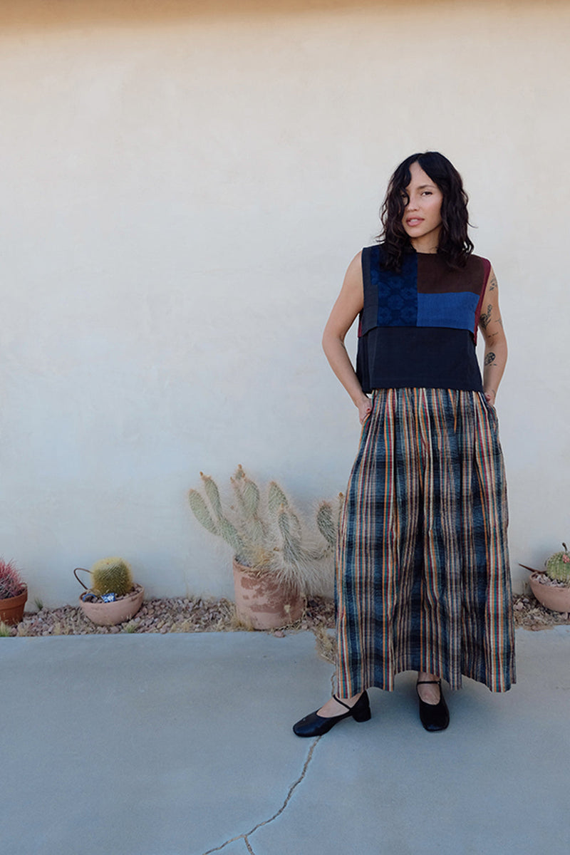 Oxford Skirt-Retro Checkered handwoven cotton skirt by World of Crow in multi-color for women in Singapore