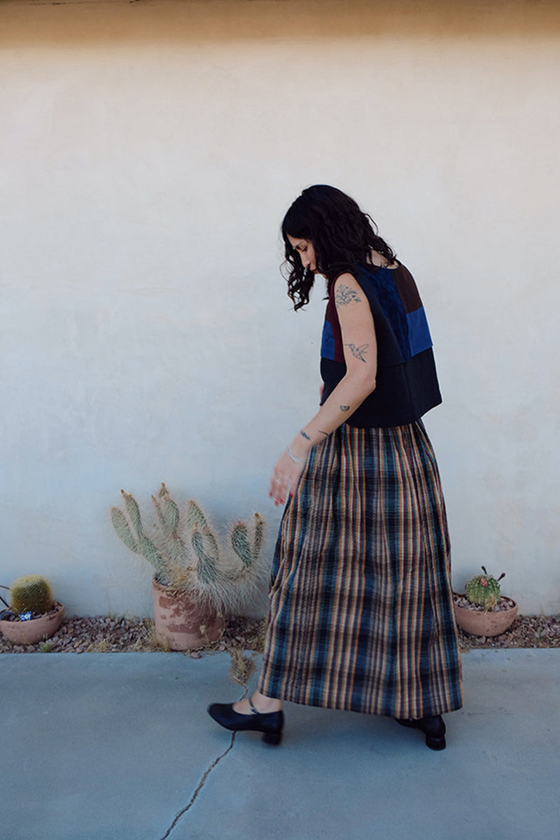 Oxford Skirt-Retro Checkered handwoven cotton skirt by World of Crow in multi-color for women in Singapore