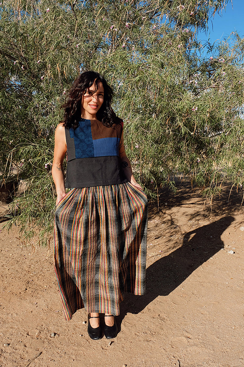 Oxford Skirt-Retro Checkered handwoven cotton skirt by World of Crow in multi-color for women in Singapore
