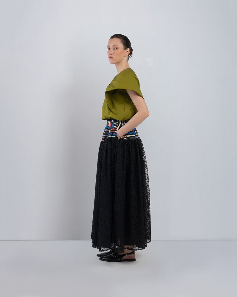 PAGODA PEPLUM SKIRT - Multicolour + Black skirt by Leh Studios in multicolour for women in Singapore
