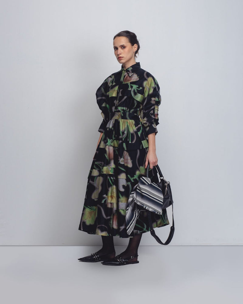 Paron Print Pleated Dress - Paron Print in Black cotton Buy Paron Print Pleated Dress - Paron Print in Black from C&W | Dresses for Women by Leh Studios in black color for women in Singapore