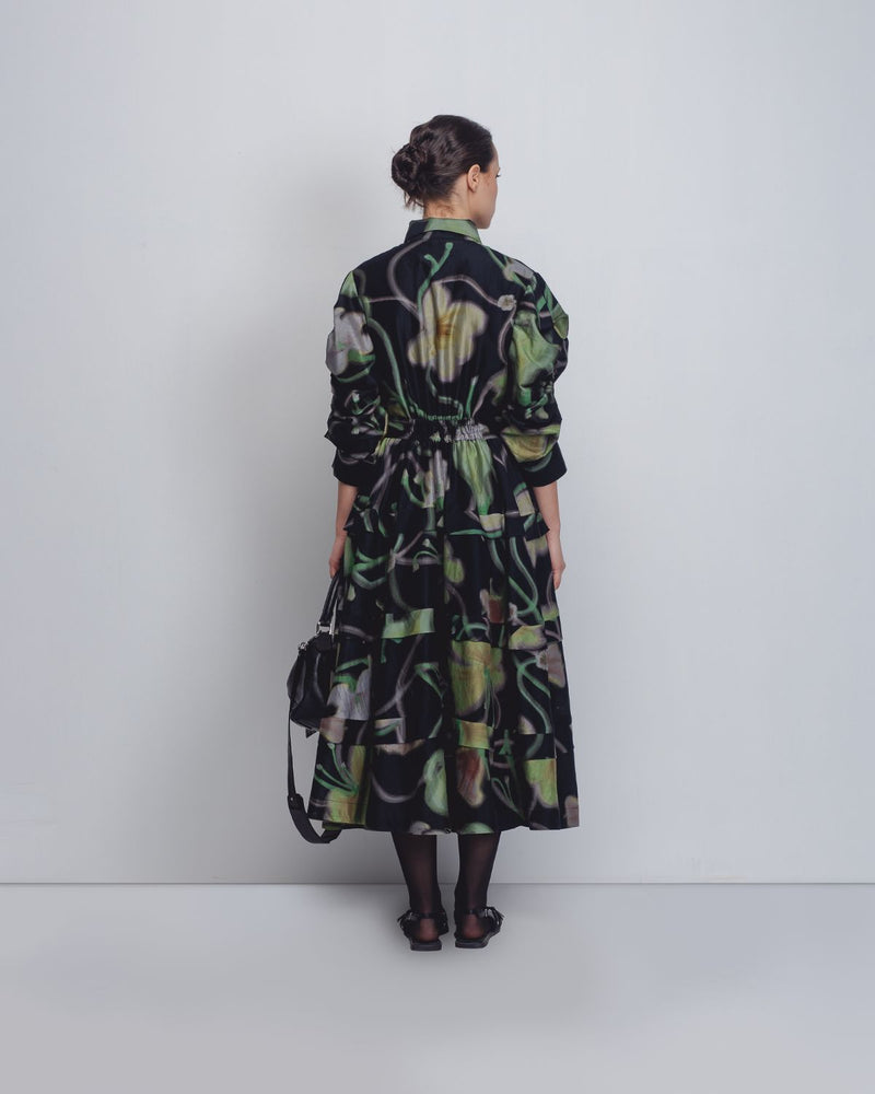 Paron Print Pleated Dress - Paron Print in Black cotton Buy Paron Print Pleated Dress - Paron Print in Black from C&W | Dresses for Women by Leh Studios in black color for women in Singapore