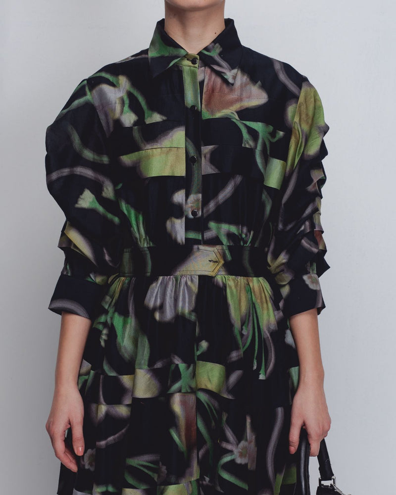 Paron Print Pleated Dress - Paron Print in Black cotton Buy Paron Print Pleated Dress - Paron Print in Black from C&W | Dresses for Women by Leh Studios in black color for women in Singapore