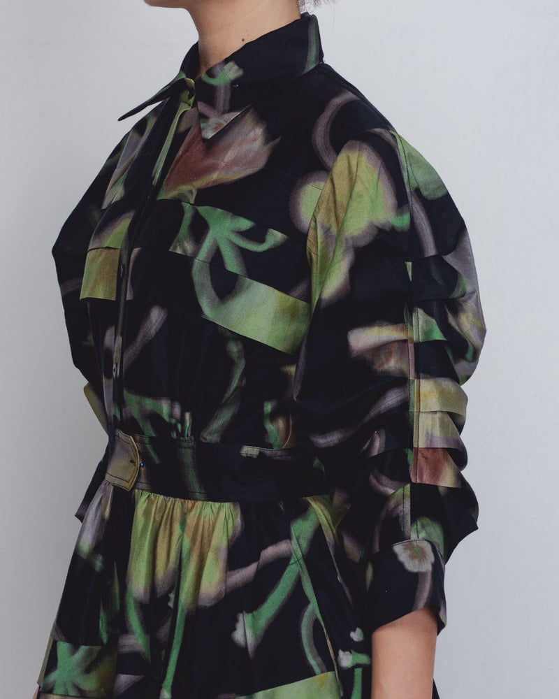 Paron Print Pleated Dress - Paron Print in Black cotton Buy Paron Print Pleated Dress - Paron Print in Black from C&W | Dresses for Women by Leh Studios in black color for women in Singapore