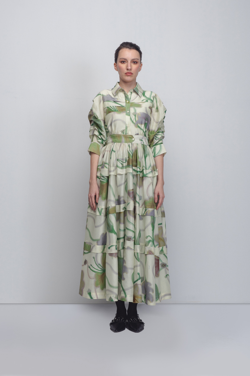 Paron Print Pleated Dress - Paron Print in Mint cotton Buy Paron Print Pleated Dress - Paron Print in Mint from C&W | Dresses for Women by Leh Studios for women in Singapore