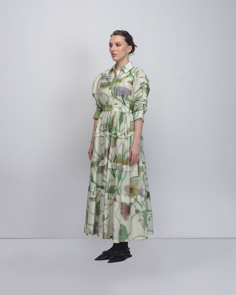 Paron Print Pleated Dress - Paron Print in Mint cotton Buy Paron Print Pleated Dress - Paron Print in Mint from C&W | Dresses for Women by Leh Studios for women in Singapore