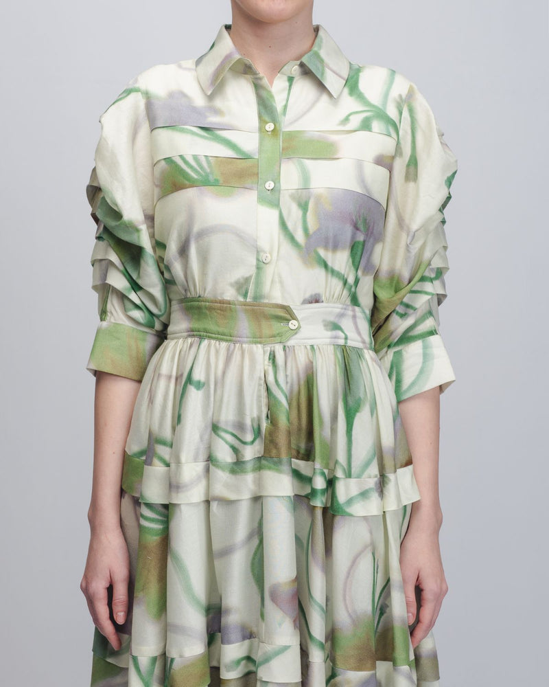 Paron Print Pleated Dress - Paron Print in Mint cotton Buy Paron Print Pleated Dress - Paron Print in Mint from C&W | Dresses for Women by Leh Studios for women in Singapore