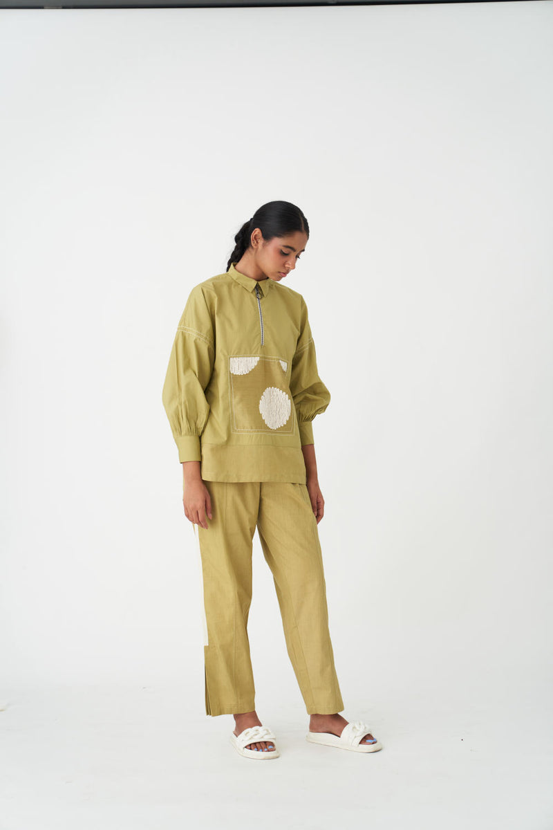 PATCH U-HEM TOP - GREEN poplin by THREE in green color for women in Singapore