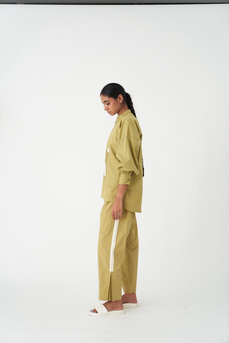 PATCH U-HEM TOP - GREEN poplin by THREE in green color for women in Singapore