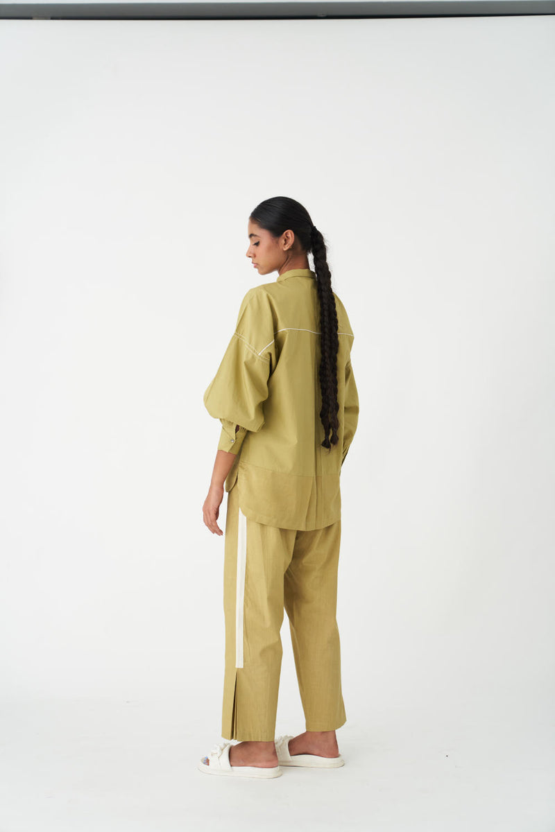 PATCH U-HEM TOP - GREEN poplin by THREE in green color for women in Singapore
